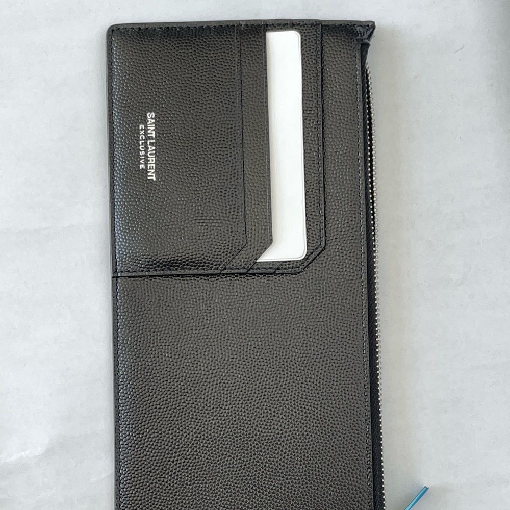 Saint laurent Pebble Grain Leather Zip Wallet